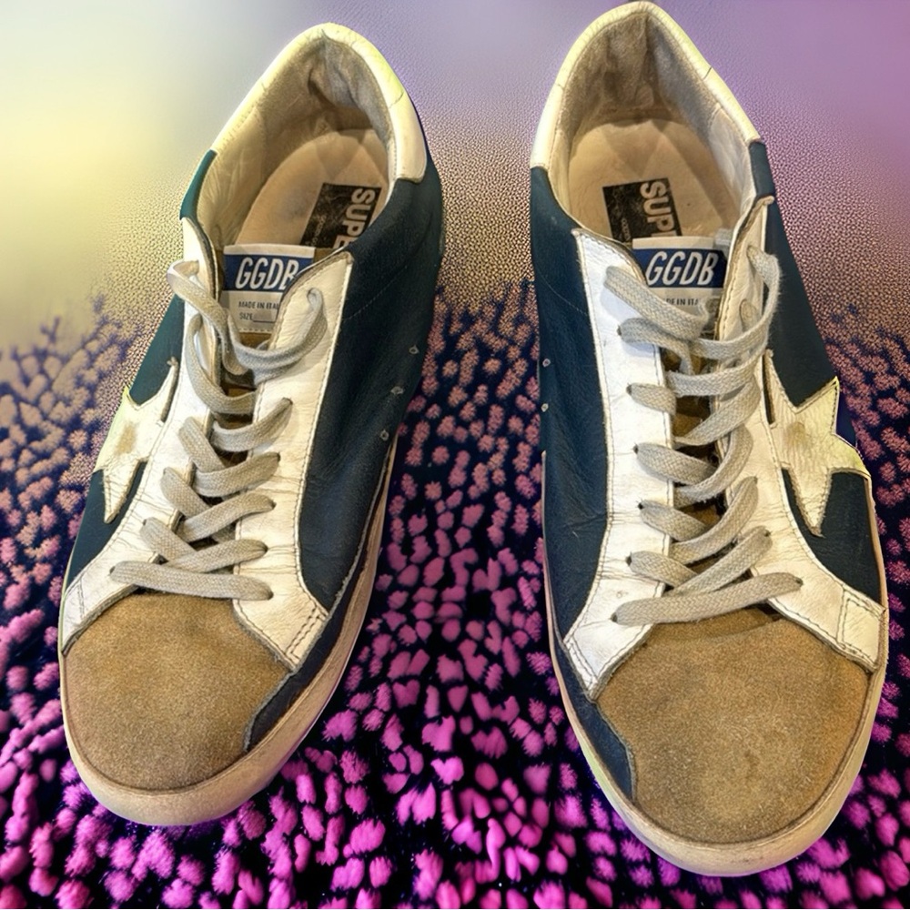 Golden Goose Superstar - leather - blue, tan & white design - have been re-soled